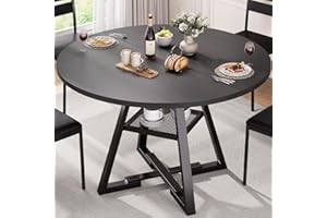 Jocoevol Round Dining Table for 4,Kitchen Dining Room Circle Dinner Pedestal Table,Space Saving Wood Kitchen & Dining Room Furniture (Black, 42In)