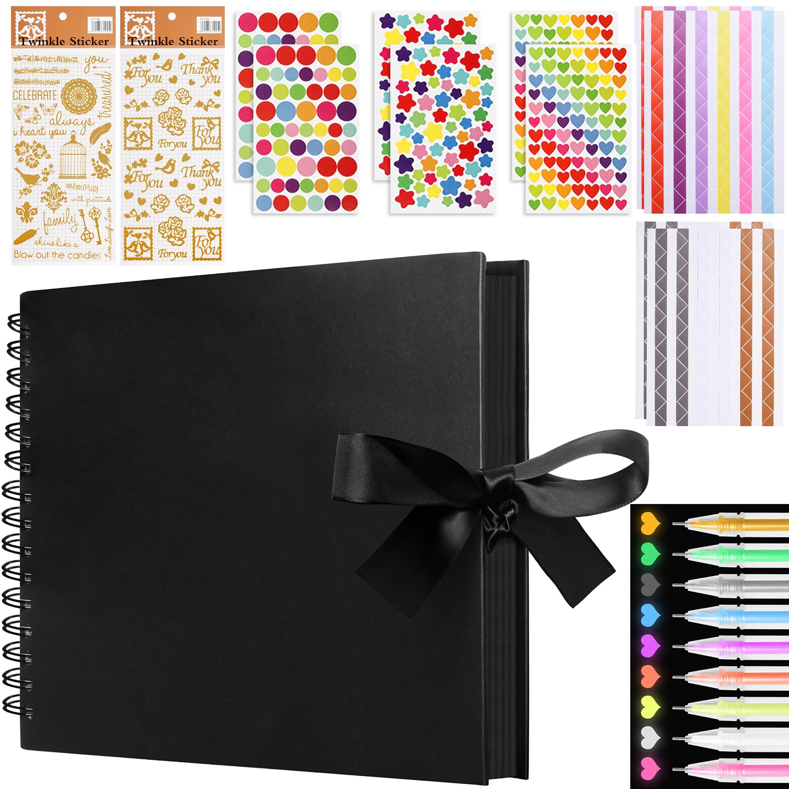 Scrapbook Photo Albums 80 Black Pages Photo Album Scrapbook with 9 Metallic Marker Pens Couples Scrapbook Baby Scrapbook Personalised Scrapbook with Rust-Free Binding and Sturdy Hard Cover A4