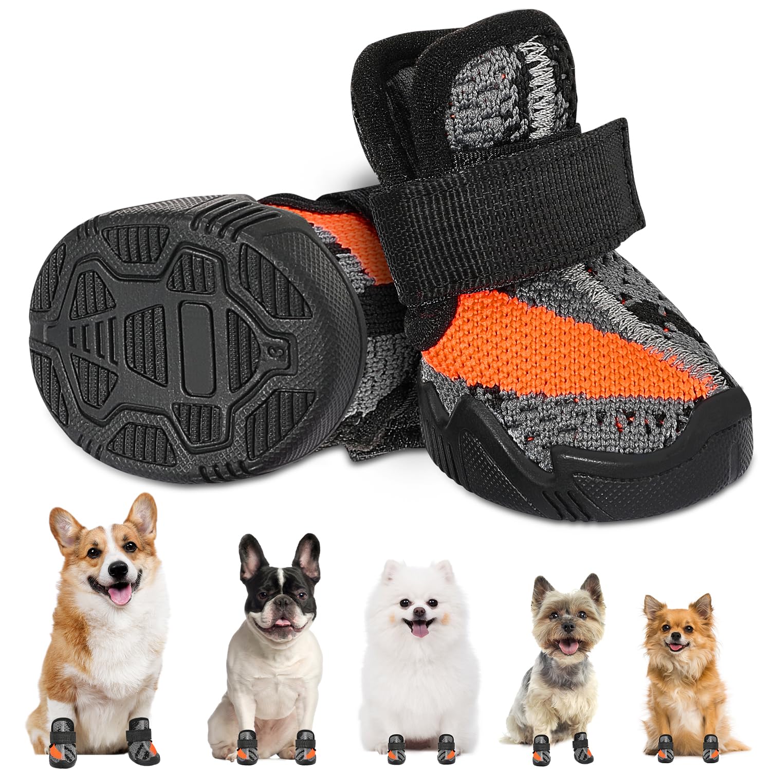 Eyein Dog Shoes for Small Dogs, Breathable & Adjustable Shoes for Injured Paws, Comfortable Anti-Slip Dog Boots Paw Protectors for Walking Hardwood Floor Hot Weather Winter Snow Day(2PCS, Size 2)
