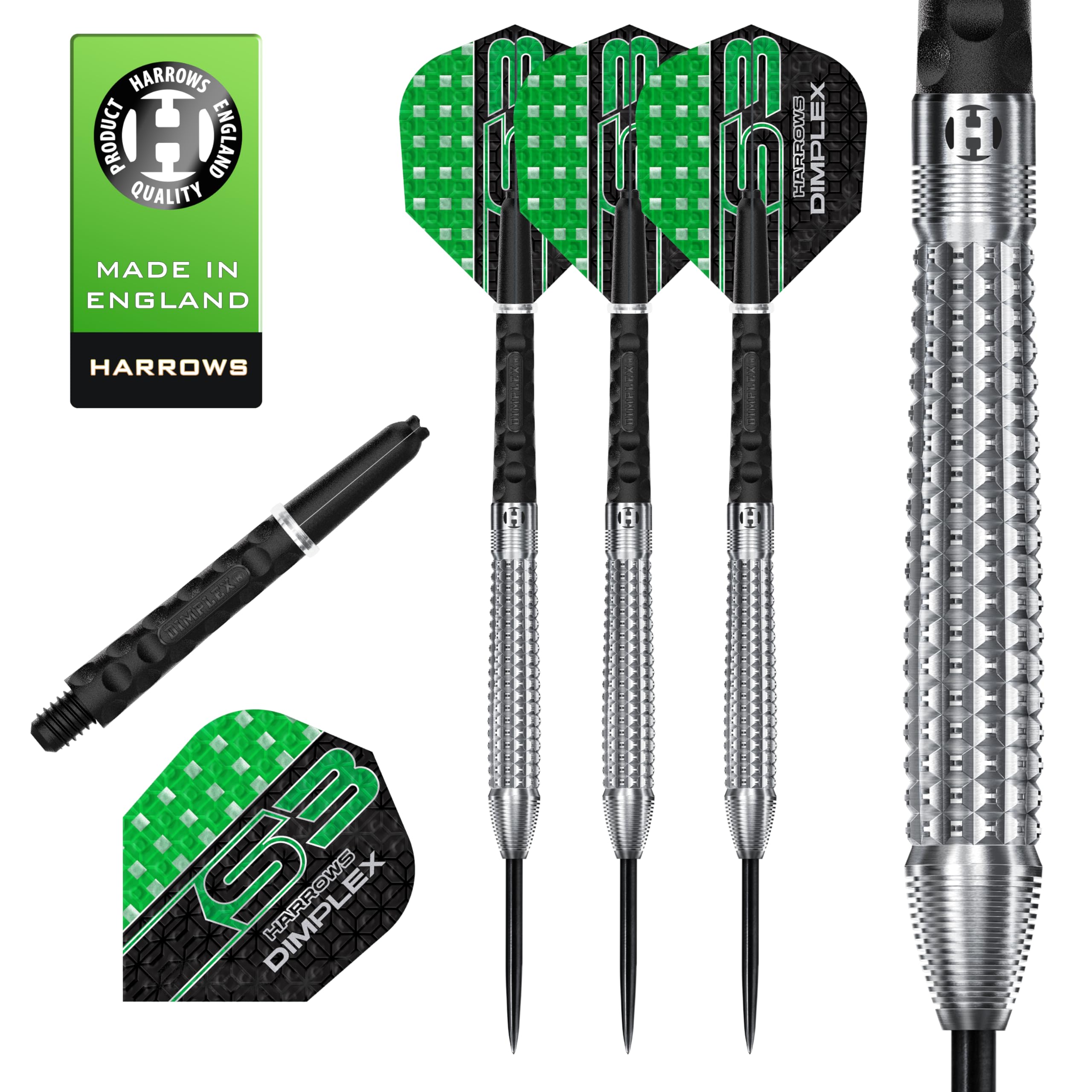 Harrows Dimplex Bomb & Tapered Darts Set I Professional Darts 90% Tungsten Steel Tip ALL Weights I 10pc Set with Black Dimplex Midi Shafts & Dimplex Flights (Tapered Shape, 23g)