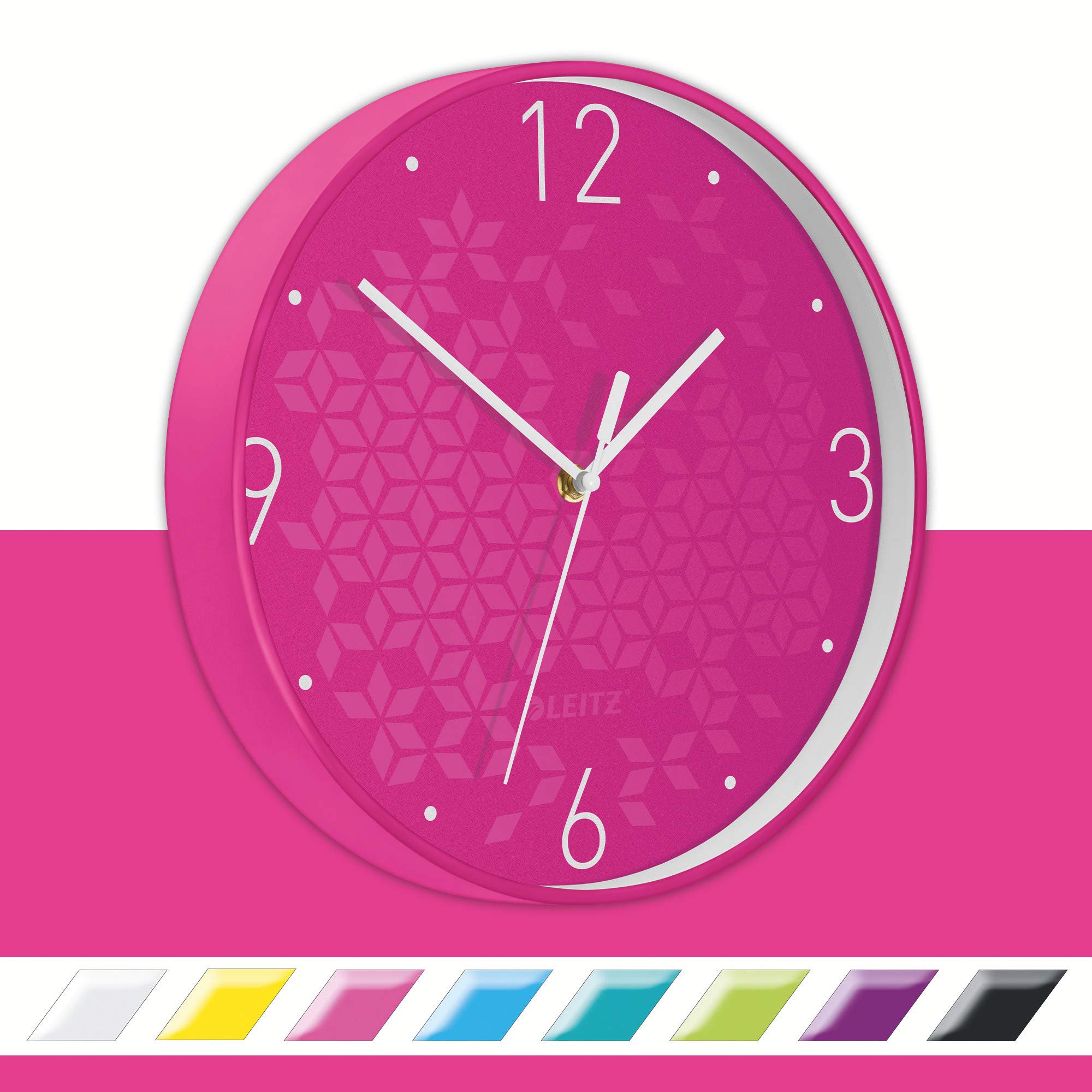 Leitz WOW Quartz Wall Clock, Perfect for Office, Kitchen, Living room and Bathroom, 29 cm - Pink