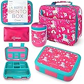 Bento Box with Lunch Bag, Insulated Stainless Steel Thermo for Hot-Cold Food or Soup, Ice Pack Set for Kids Girls Toddlers Snacks for Daycare, Ages 3 to 7, Pink Unicorn