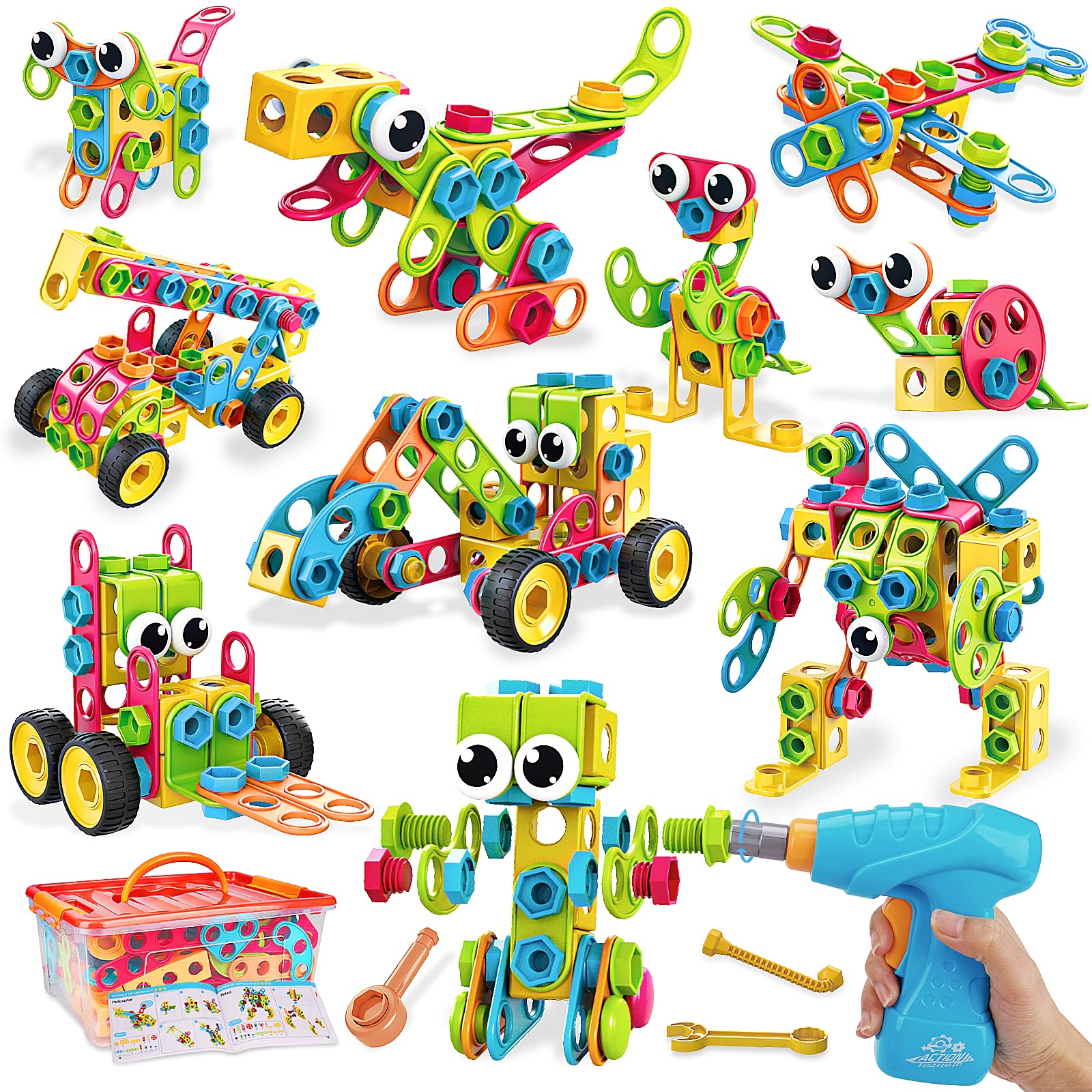 Photo 1 of 199PCS Building Blocks STEM Toys for 3 4 5 6 7 8+ Year Old Boy Girl Christmas Birthday Gifts Preschool Educational Building Toys for Kids Ages 3-5 4-8 5-7 6-8 Erector Sets Stem Kits Activities Games