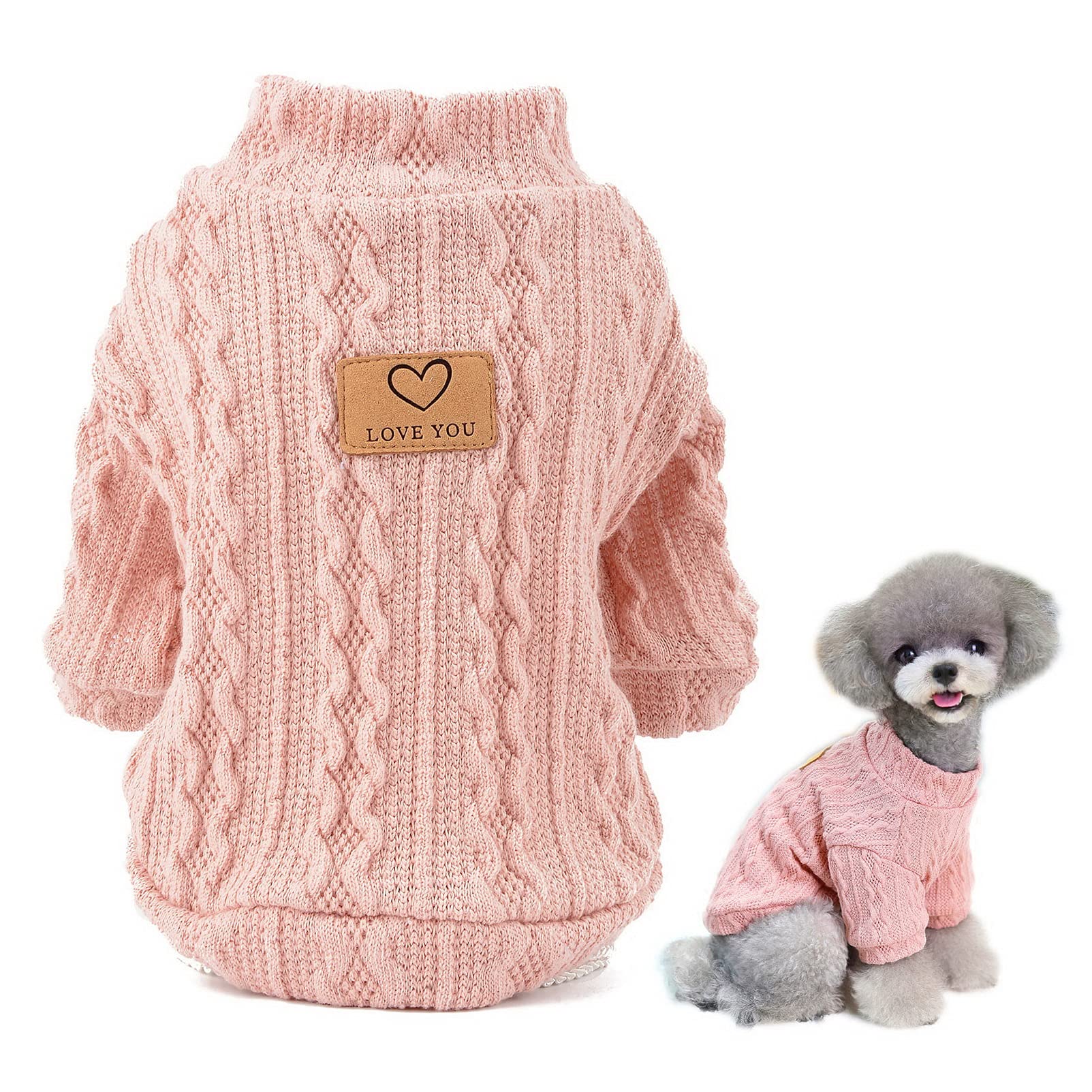 SMALLLEE_LUCKY_STORE Pet Cable Knit Pullover Jumpers Sweaters for Small Dogs Cat Girl Boy Cozy Soft Mock Neck Shirt Sweatshirts Warm Winter Coat Puppy Yorkie Chihuahua Clothes