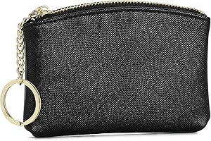 WOZEAH Artificial Leather Coin Purse Change Purse With Key Chain Ring Zipper For Men Women (Black)