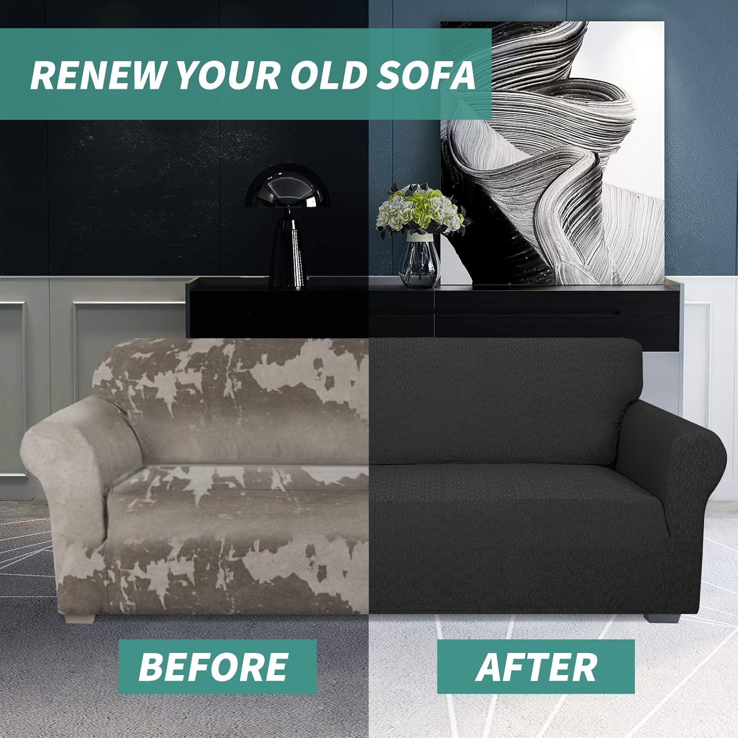 YEMYHOM Stretch Armchair Slipcover Latest Letter Design 1 Piece Couch Cover Thick Fitted Sofa Chair Cover for Living Room Non Slip Furniture Protector with Foam Rods (Chair, Black): Kitchen & Dining