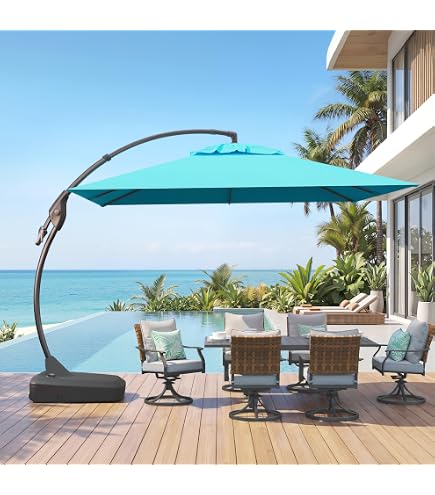 Amazon.com : Hampton Bay 11 ft. LED Offset Outdoor Patio Umbrella With Base  in Sunbrella Henna (YJAF-052L-C) : Patio, Lawn & Garden