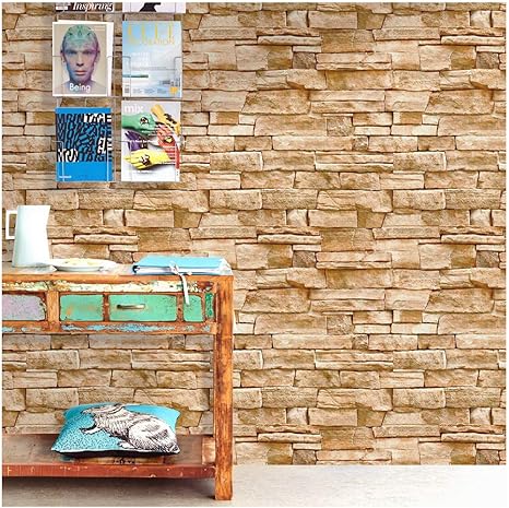 Amazon Haokhome 1619 石のレンガの壁のステッカー 壁紙 防水 ライトグレー 45cmx6m 貼ってはがせる かんたんタイル 貼付シールタイプ 家の装飾 壁紙