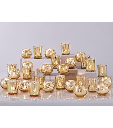 48 Piezas Portavelas Votivos Dorados - Portavelas De Vidrio Al Por Mayor Para Centro De Mesa, Portavelas Para Velas De Té Para Hogar, Fiesta De Navidad Y Despedida De Soltera