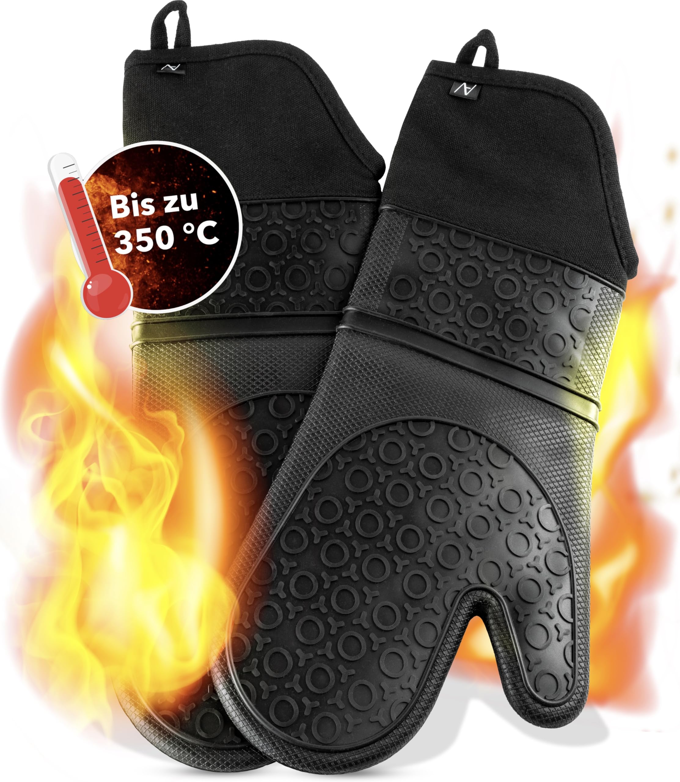 Silicone oven gloves heat-resistant anti-slip cooking gloves with soft cotton lining up to 350°C gloves for cooking and baking - black