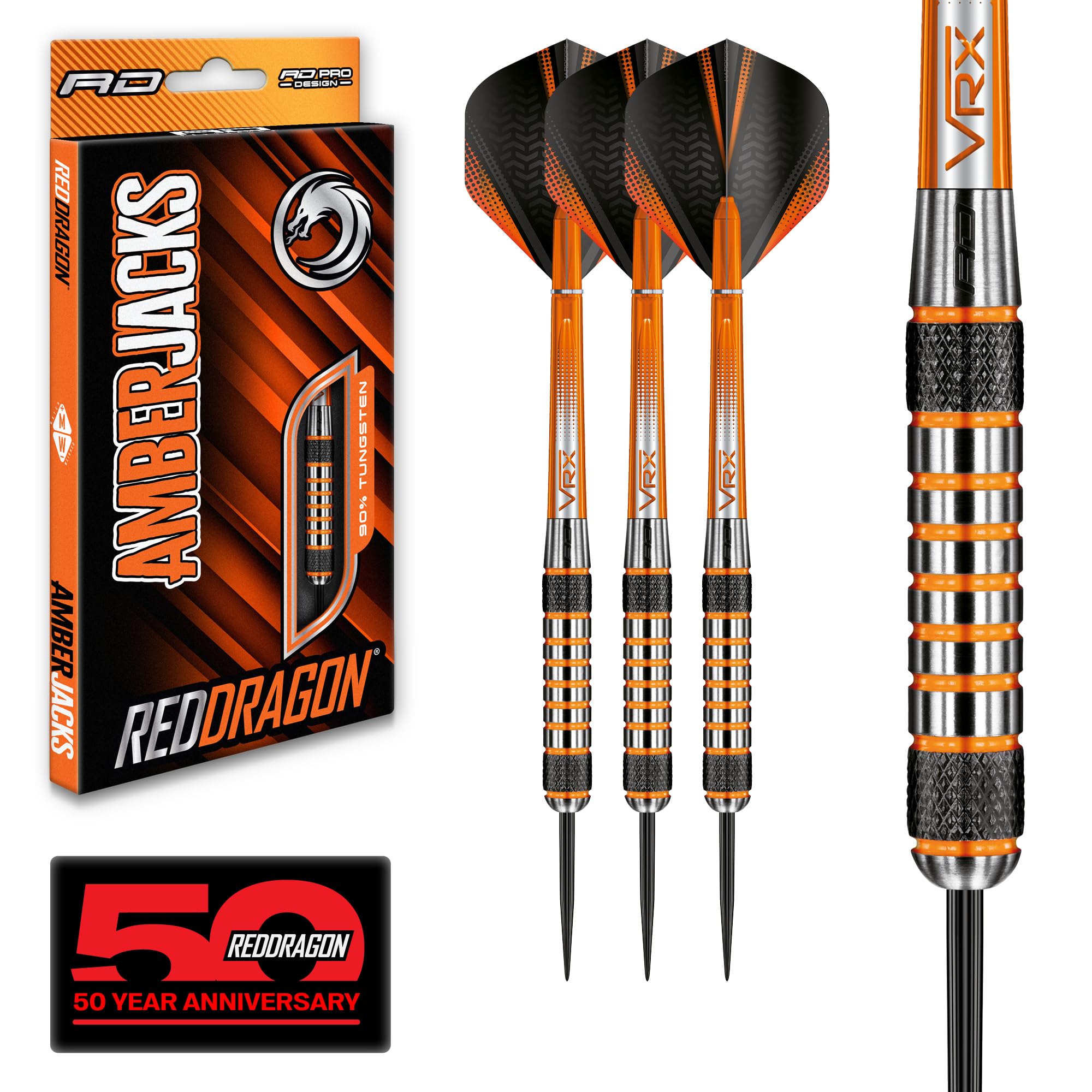 RED DRAGON Darts – Amberjack 7 Series 26g Steel Tip Dart Set with Dart Flights and Dart Shafts (Stems)