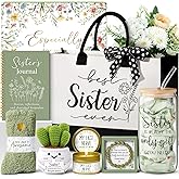 Best Sisters Gifts from Sister, Valentines Day Gifts for Sisters Birthday Gift from Brother, Funny Sister-in-Law Unique Soul Sis Gift Basket for Best Friends with Canvas Tote Bag 16Oz Can Glass Cup