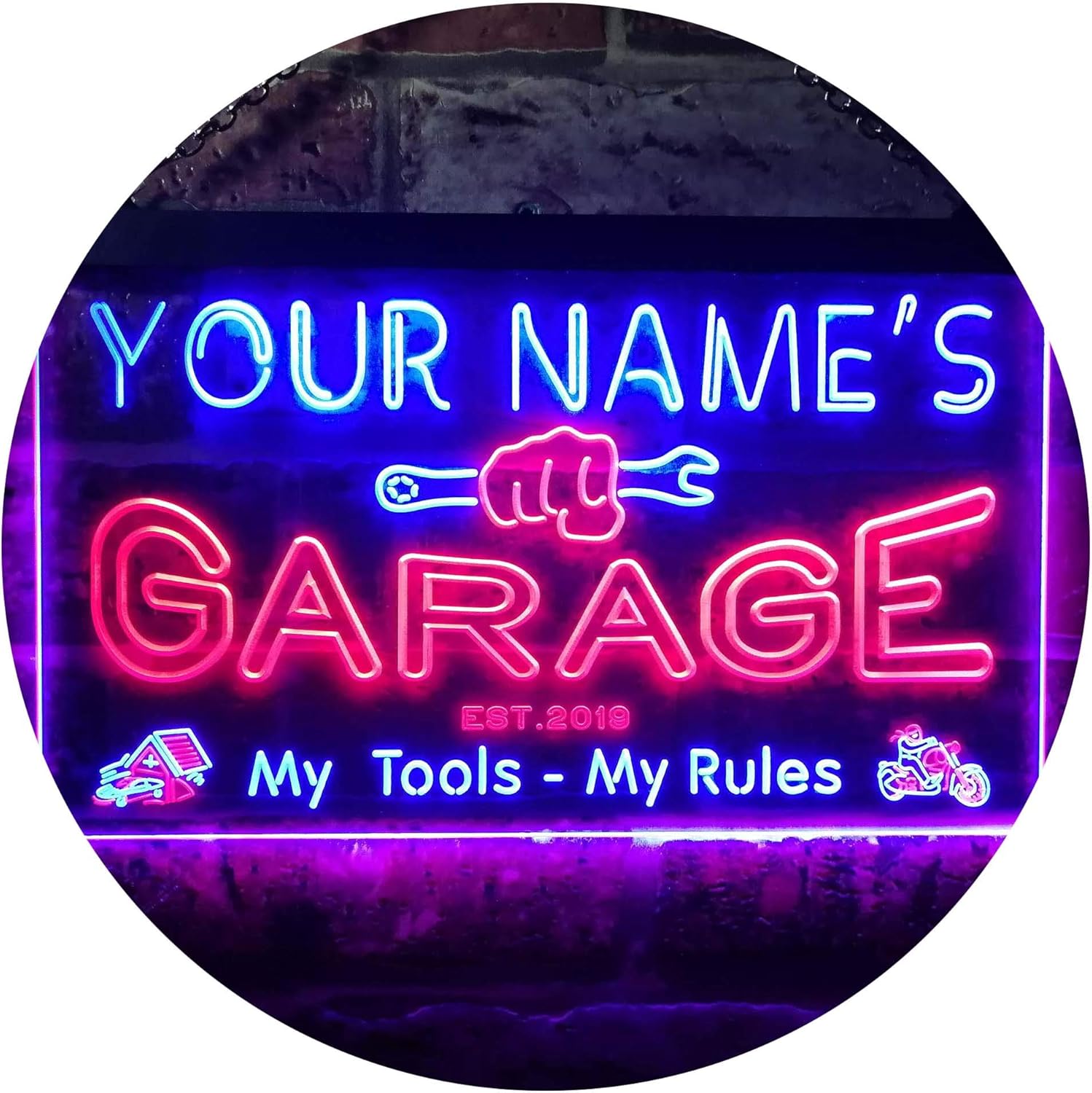 ADVPRO Personalized Your Name Est Year Theme Garage Man Cave Deco Dual Color LED Neon Sign Red & Blue 24