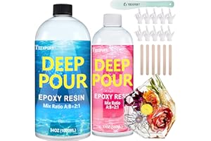 Teexpert Deep Pour Epoxy Resin, 51oz Epoxy Resin Kit for 2-4" Pour Depths, Crystal Clear & High Gloss, Bubble-Free Casting Resin for Flower Preservation, River Tables and Mold Crafts - 2:1 Mix Ratio