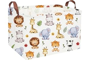 Sanjiaofen Rectangular Kids Storage Bins,Baby Baskets Organizer.Waterproof PE Coating Cute Basket with Handles.Woodland Nursery Decor,Toys Box,Books Basket, (Cute Animal)