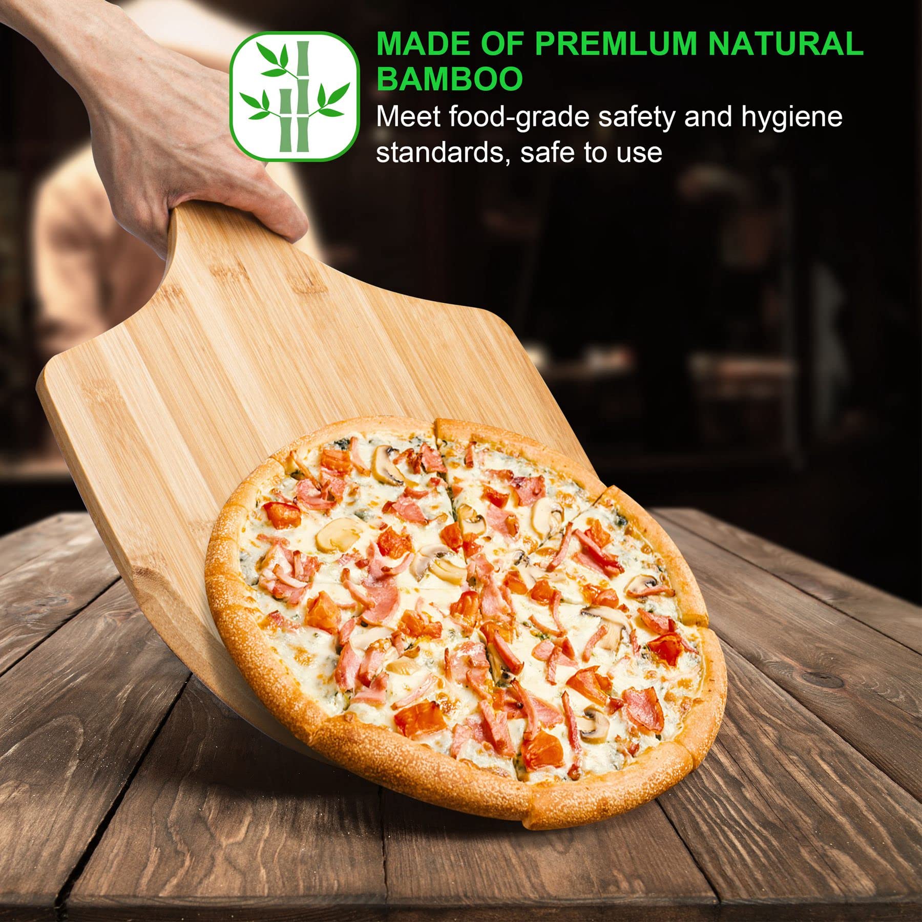 LX LERMX Pizza Peel, Premium Bamboo Pizza Spatula Paddle Cutting Board Handle (Baking Pizza, Bread, Cutting Fruit, Vegetables, Cheese)