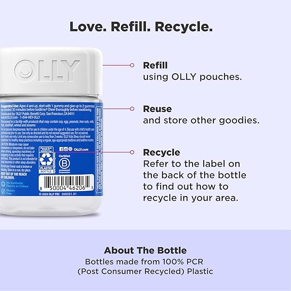 OLLY KIDS SLEEP GUMMY, 0.5MG MELATONIN, L THEANINE, CHAMOMILE, AND LEMON BALM, CHILDRENS CHEWABLE SUPPLEMENT, RASPBERRY – 50 COUNT