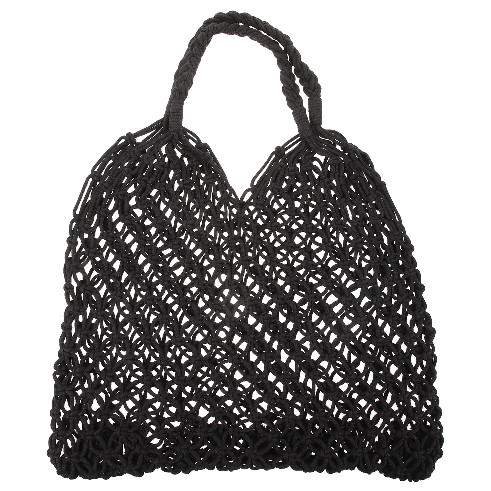 TENDYCOCO Shoulder Bag Mesh Beach Bag Woven Cotton Hollow for Women (Black)