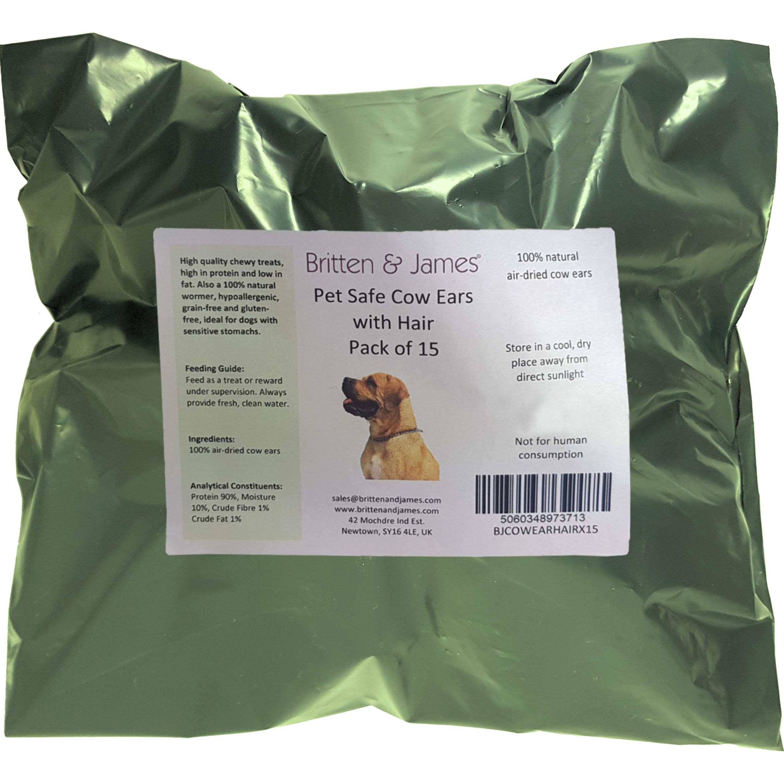 15 Premium Cow Ears with Hair for Dogs. Natural, Healthy and Tasty Dog Treat Chews by Britten and James
