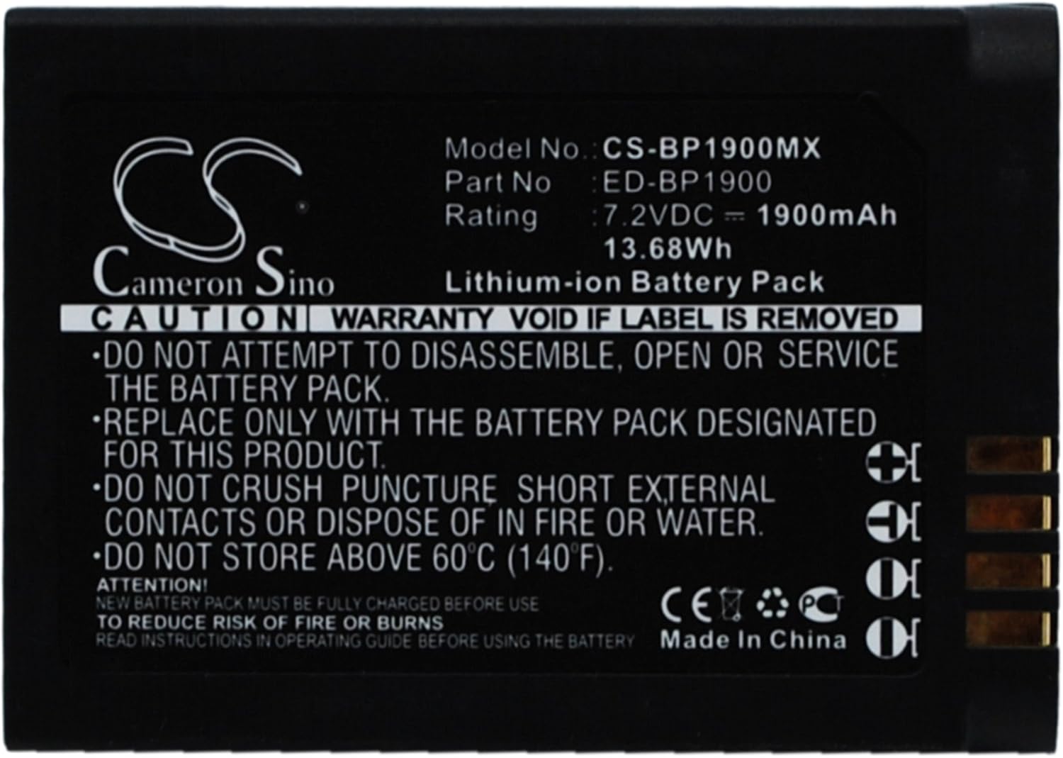 1900mAh Replacement for Samsung NX1 Battery, P/N ED-BP1900