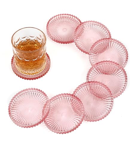 JUXYES 8-Pack Clear Glass Coasters With Raised Border - Heat Resistant Round Drink Mats For Table Protection - View #6