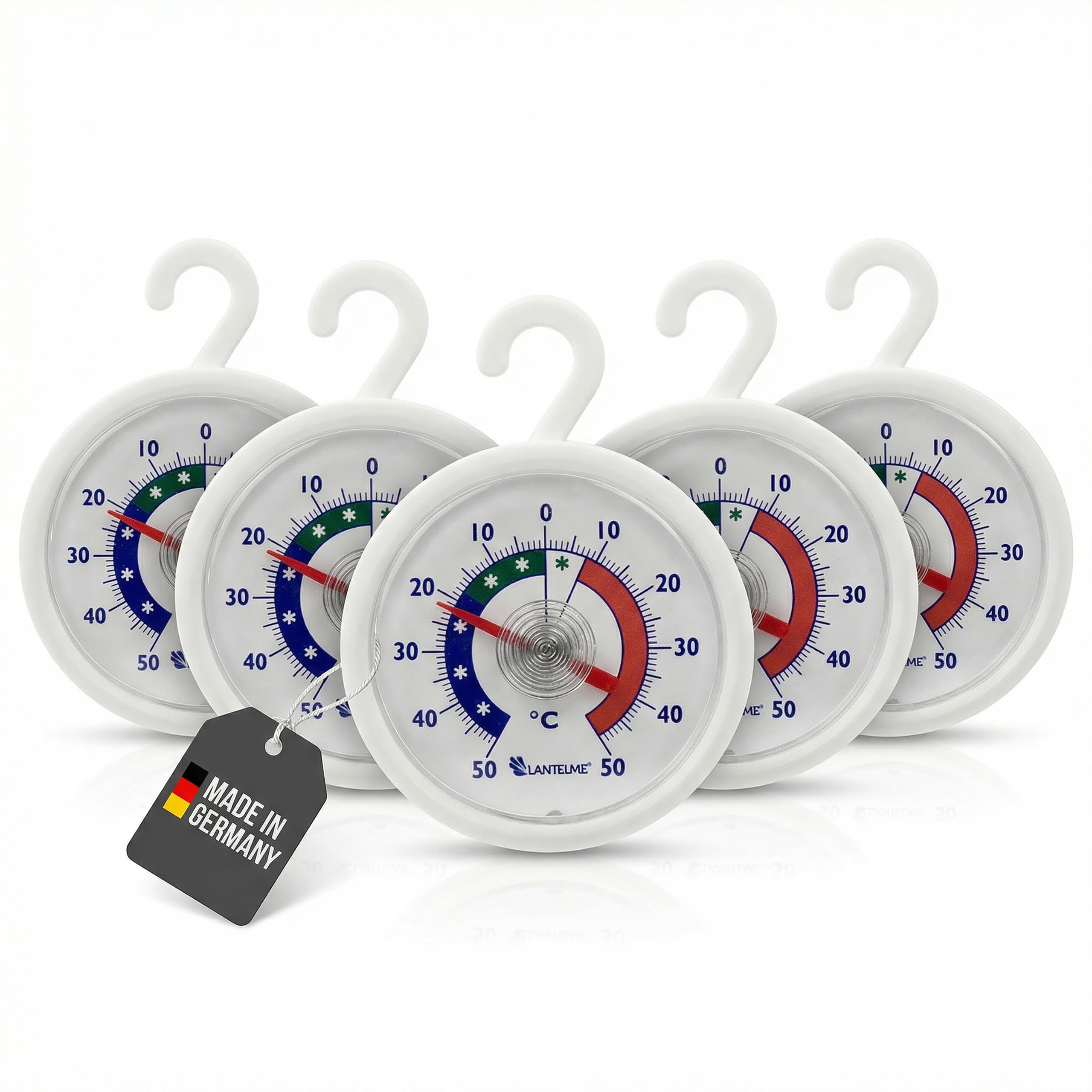 Thermometerwelt Refrigerator & Freezer Thermometer, 5 pieces, Analog, -50 °C to + 50 °C, Plastic, White, Model 4951