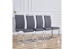 Baysitone Modern Dining Chairs Set of 4, Side Dining Room Chairs, High Back Kitchen Chairs with Faux Leather Padded Seat for Dining Room,Kitchen, Living Room Grey