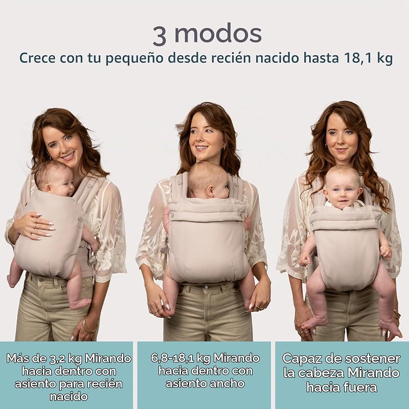 Porta-bebés Honey Blossom, ergonómico, posição M, banco ajustável, 3,2–18,1 kg, amêndoa torrada