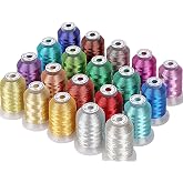 New brothread 20 Assorted Colors Metallic Embroidery Machine Thread Kit | 20 Spools, 500M (550Y) Each spool, for Computerized Embroidery, Decorative Sewing, Holiday Embroidery Projects &amp; Fun Crafts