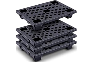 Briwooody 4 Pcs Plastic Pallet Lightweight Nestable Polyethylene Pallets 23.6" x 15.8" x 3.9" Interlocking Storage Pad with Breathable Grids for Basement Restaurant Kitchen Supermarket (Black)