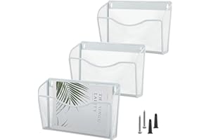 COSYAWN 3 Pack Mesh Wall Mounted File Holder, Metal Hanging Wall Paper Folder Organizers, Single Wall Pockets for Classroom Home and Office white