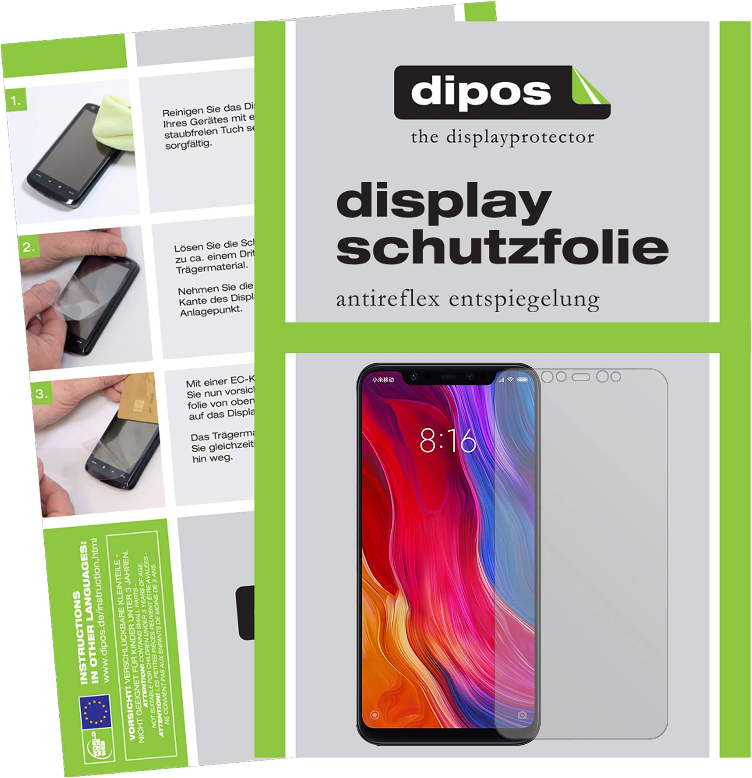dipos I 2x Screen Protector matte compatible with Xiaomi Mi 8 Protection Films