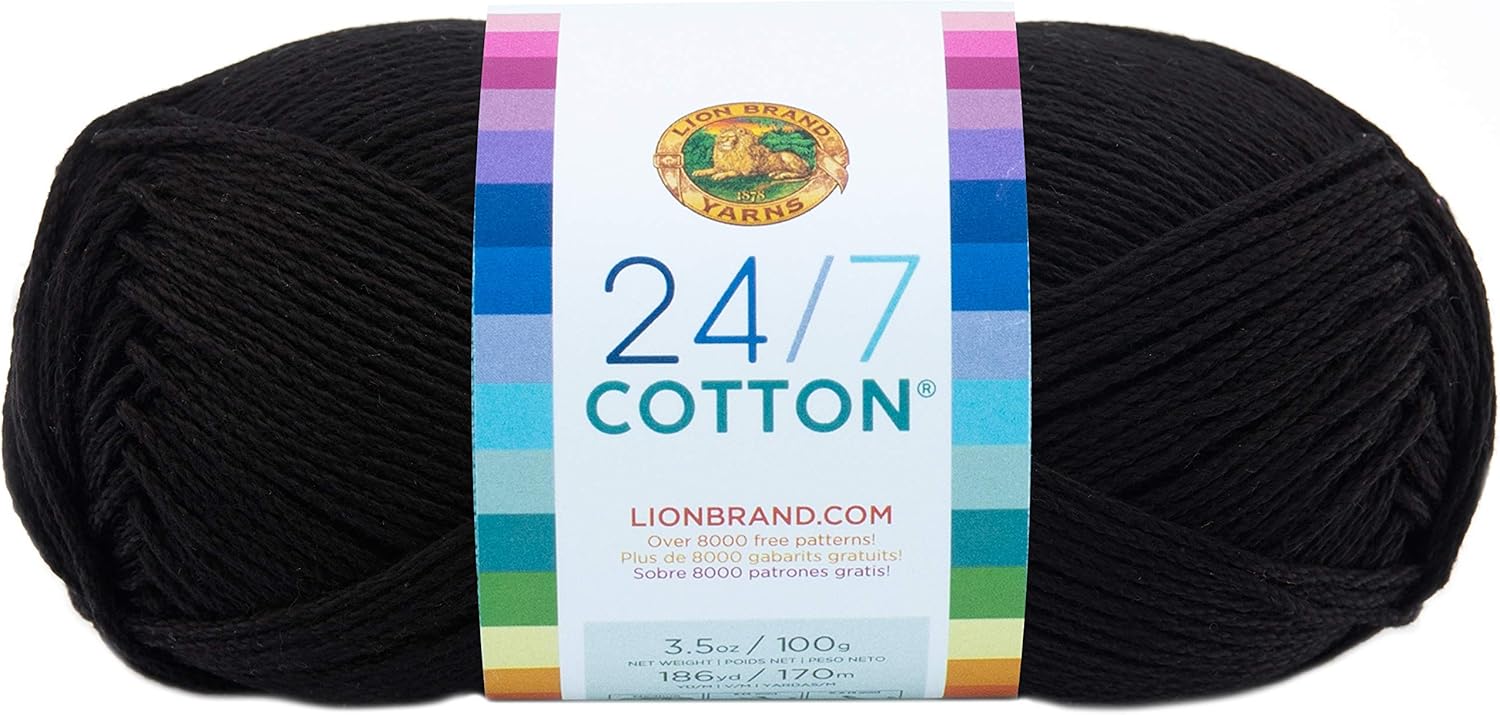 Lion Brand Yarn 761-153 24-7 Cotton Yarn, Black