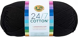 Lion Brand Yarn 761-153 24-7 Cotton Yarn, Black
