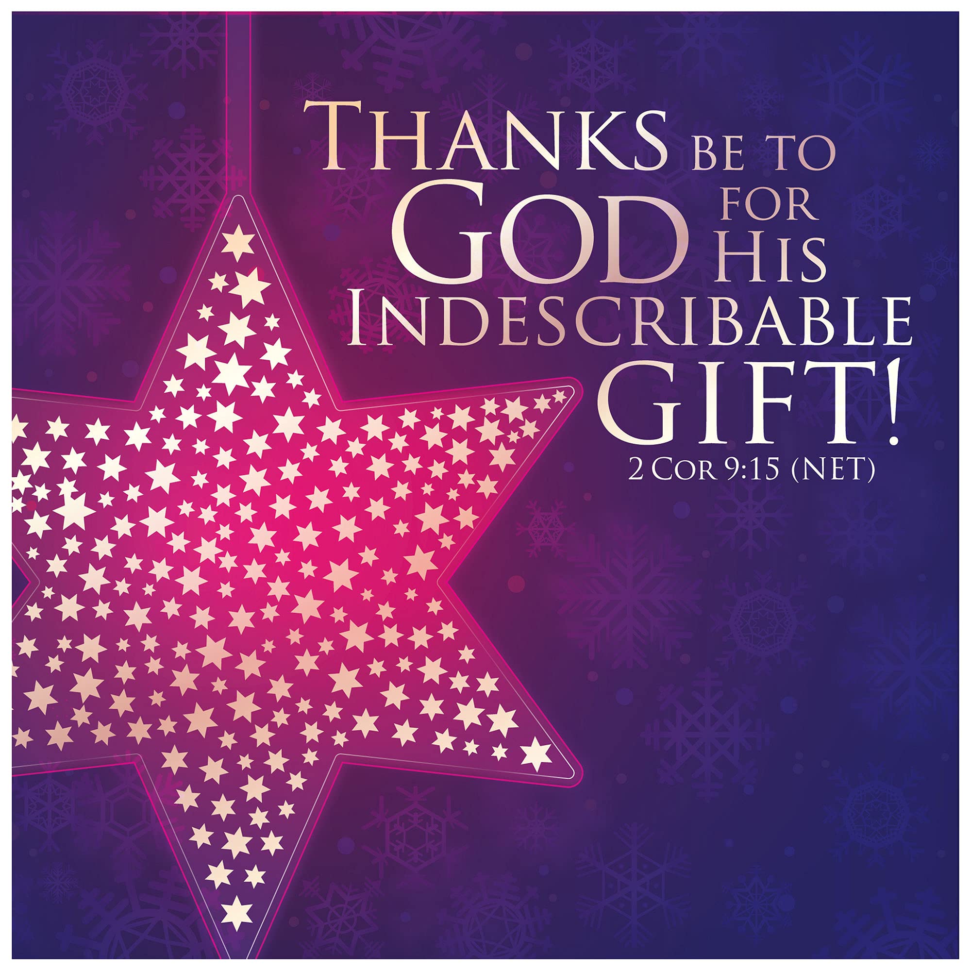 Christian Christmas cards - Indescribable Gift, 10 Christmas cards in pack, with Bible verse 2 Corinthians 9:15 inside these foiled religious Christmas cards, by Just Cards Direct