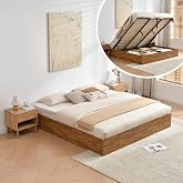 Zanmintaobo King Size Lift Up Storage Platform Bed Frame, Wood Bed Frame with Metal &amp; Slats Support, Wooden Bed Frame Without Headboard, No Box Spring Needed, Easy Assembly, Rustic Brown
