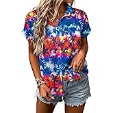 Women Hawaiian Shirt Soft Cool Summer Hawaii Tshirts Beach Tropic Print V Neck Button up Tops Floral Short Sleeve Tops