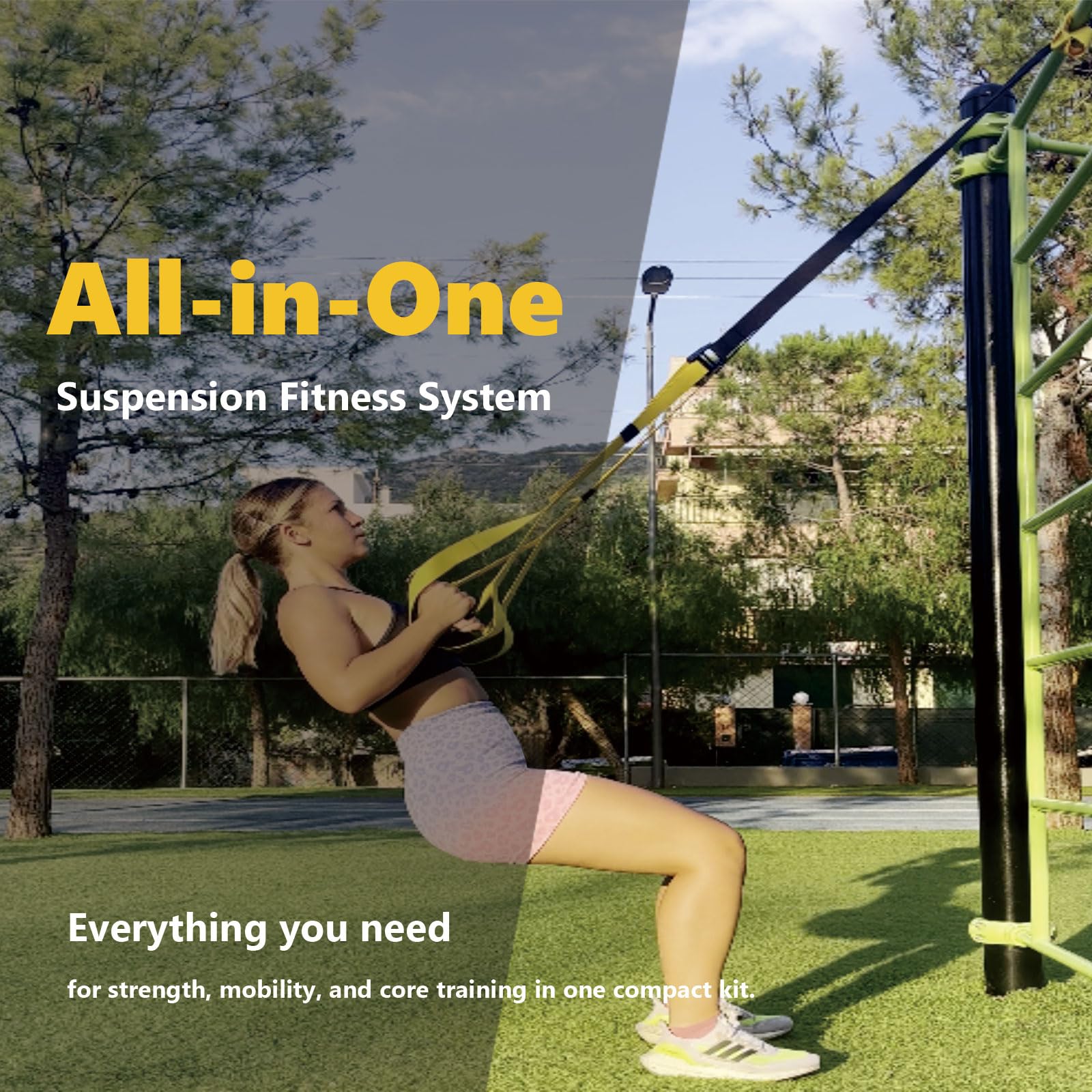 FITKIT Suspension Bodyweight Fitness Training Kit, Full Body Workouts Home Gym Resistance Trainer Straps for Total Body Workouts