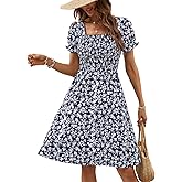 Berydress Women's Summer Dresses 2025 Pockets Short Sleeve Square Neck Flowy A Line Casual Beach Smocked Mini Sun Dress