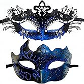 Derlinvine Couples' Masquerade Masks,Venice Painted Masks Halloween Parties Metal Plastic Lace Carnival Goggles