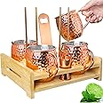 Moscow Mule Mugs- Set of 4 Copper and Black Plated Stainless Steel Mug 18oz, for Chilled Drinks (Copper)