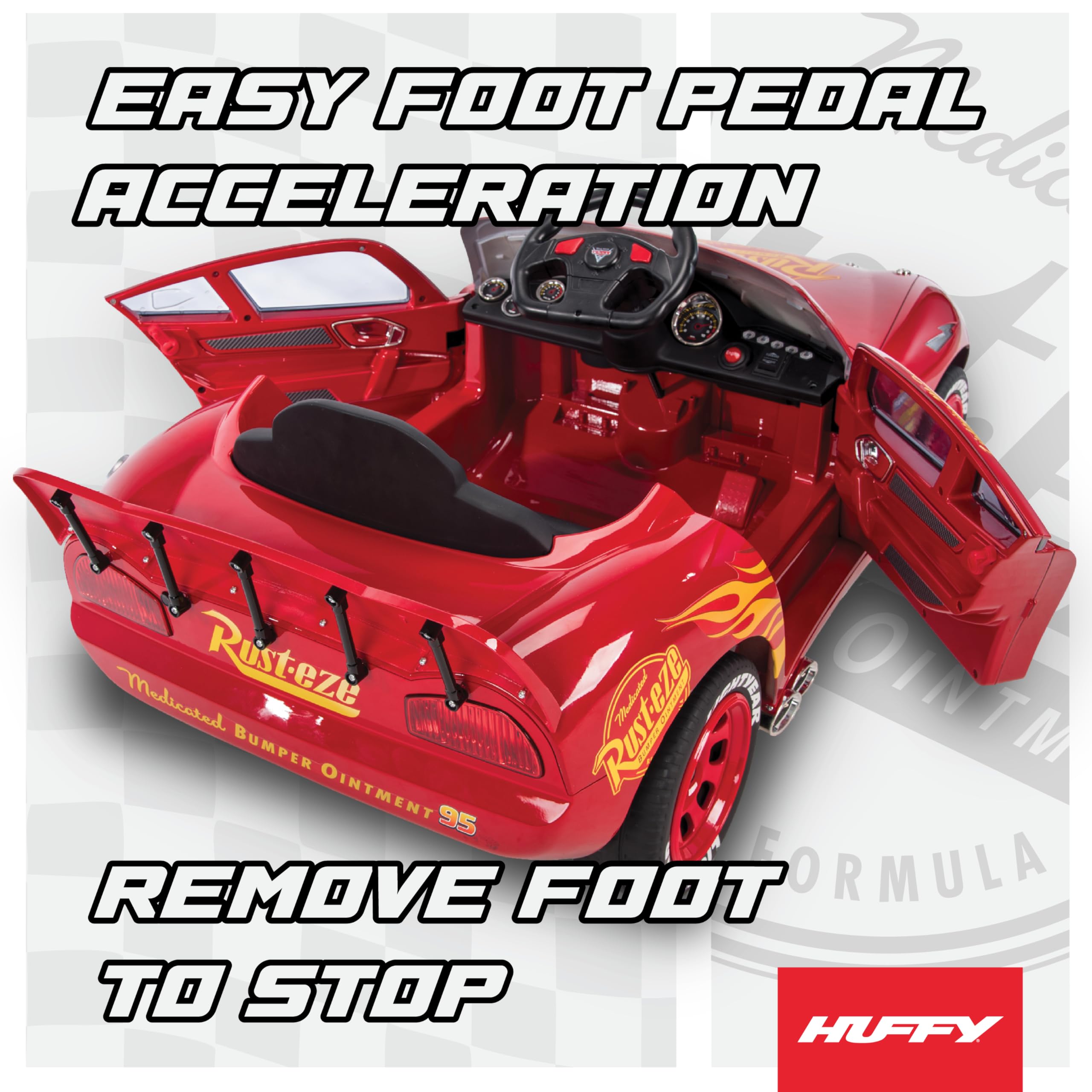 Huffy Lightning McQueen 6V Ride-On Toy Car with Headlights & Engine Sounds, Foot Pedal Drive, Up to 2.5 MPH, Ages 3–7