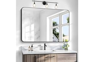 BONEWEI 36x48 inch Bathroom Mirror,Black Rectangle Mirror,Wall Mounted Bathroom Frame Vanity Mirror with Round Corner for Bedroom Living Room, Entryway Hangs Horizontal or Vertical