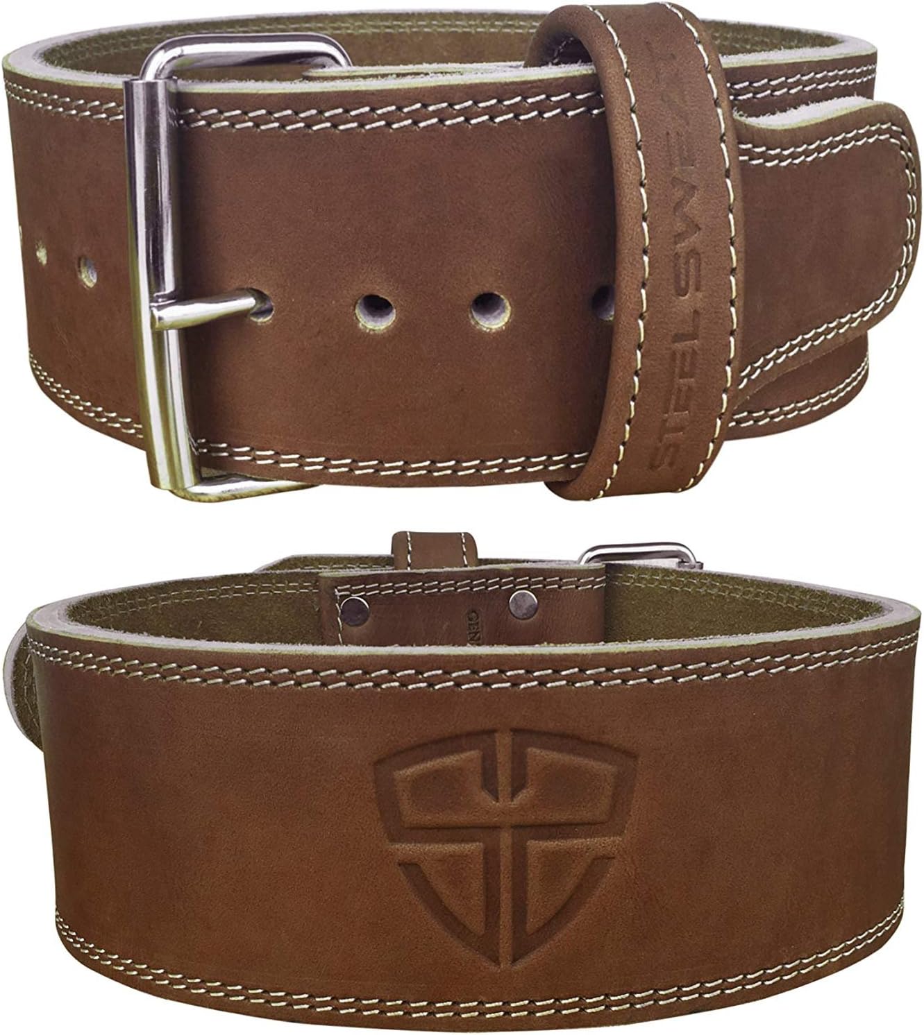 Steel Sweat Weight Lifting Belt - 4 Inches Wide by 10mm - Single Prong Powerlifting Belt That's Heavy Duty - Vegetable Tanned Leather - Hyde