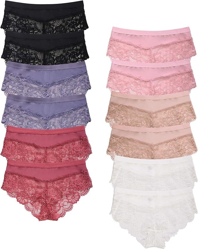Women's Lace Trim Hipster Panty Underwear (12 Pack) (L, Assorted) at