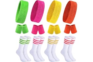 Hillban Sweatbands with Striped Socks Headband Wristband Sports Accessories for Women Men Tennis Football Costumes