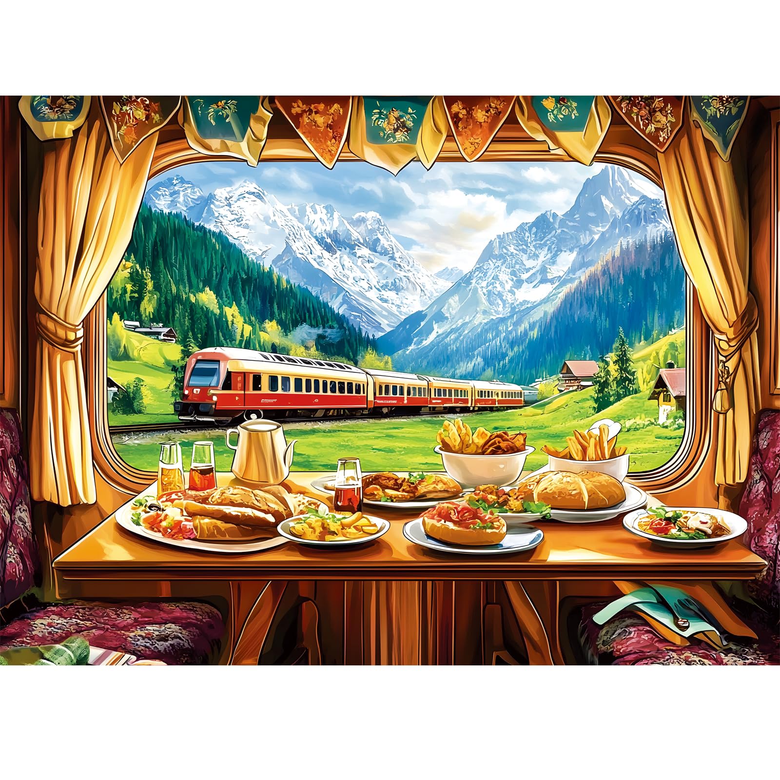 500 Piece Puzzle for Adult,Delicious Food Cartoon Jigsaw Puzzle for Adults Seniors,Countryside Vintage Colorful Puzzle,Challenging Family Activity Game Gifts for Family, Friends, Men, Women,20.5*15 In