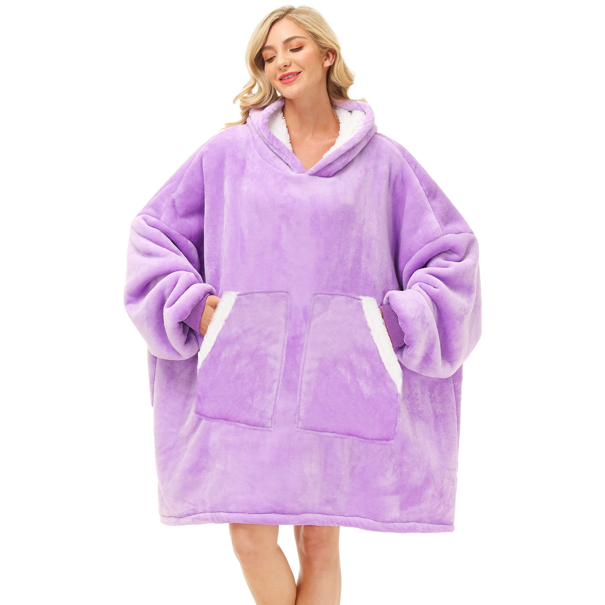 Photo 1 of Kipswiza Oversized Wearable Blanket Hoodie, Sherpa Fleece Thick Warm Big Hooded Sweatshirt Blanket for Women Men Mom Sister Girls as Her Gifts, Purple