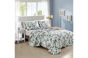 ESCA 3-Piece Nalla Floral Blue Bedspread Set King Size Watercolor Flower Quilt