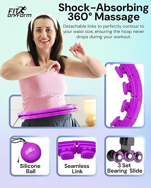 FIT ON FORM INFINITY WEIGHTED HULA HOOP FOR ADULTS WEIGHT LOSS – SMART EXERCISE EQUIPMENT FOR HOME, ADJUSTABLE PILATES CIRCLE WITH 24 KNOTS (47IN) – FITNESS RINGS FOR WOMEN, WAIST TRAINER, ABS WORKOUT